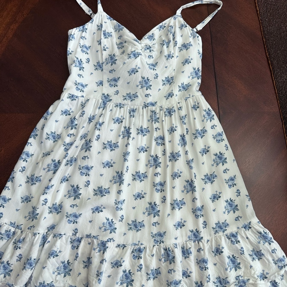 Hollister Blue Floral Sleeveless Tie Back Dress XS